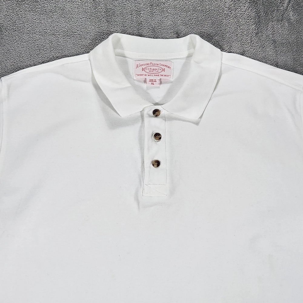 Filson Polo Shirt Mens XL White Solid Cotton Knit Classic Casual Short Sleeve